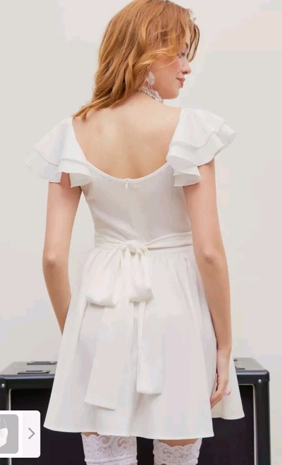 CIDER SOLID CROSS WRAP KNOTTED RUFFLE MINI DRESS … - image 3