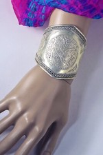 Big Ornately-Engraved Afghan Cuff Bracelet - Handmade Silver Plated #4720