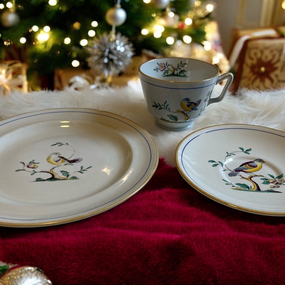VTG Spode Queens Bird Cup, Saucer Bread Plate Set, Made in England