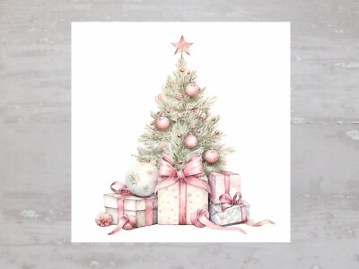 Christmas Tree Pink Presents Quilt Fabric Panel Craft Sewing Fabric Block A239