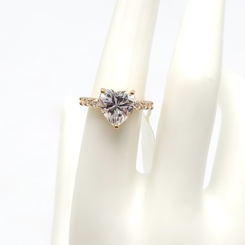 Clear Rhinestone Heart Shaped Gold Vermeil Over Sterling Silver Ring Size 7