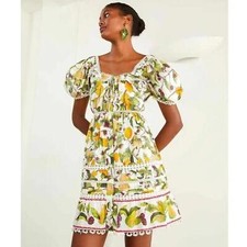 White and Green Fruit Print FARM Rio Orchard Off-White Mini Dress
