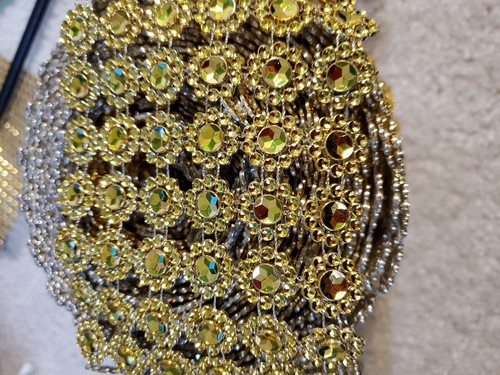 Golden Flower Rhinestone Mesh Wrap Trim, Rhinestone Ribbon Sale By Yards - Picture 2 of 5