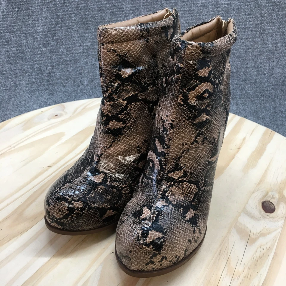 Botas Elle para mujer 9,5 M Shelly botín al tobillo marrón estampado de piel de serpiente tacones en bloque Foto 3 de 4