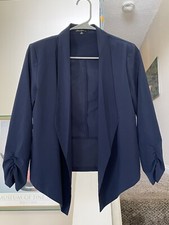 Chocolate Usa Tuxedo Style Women’s Jacket Blazer Blue Medium Cinched Wrist