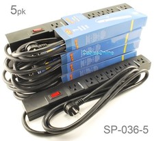 5-Pack 7 Outlet Horizontal Surge Power Strip, 90 Joules, w/ 90 Degree 6ft Cable