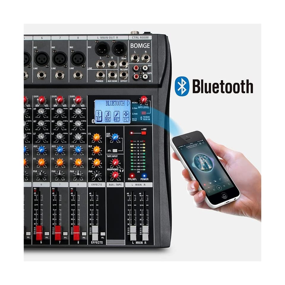 Mezcladora Para Dj 16-Channel Professional With Bluetooth & USB - 3-Band EQ, 48V Phantom Power For Studio & Live Sound Audio Mixer