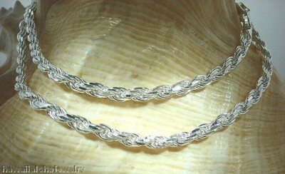 5MM ITALIAN SOLID 925 SILVER DIAMOND-CUT DC ROPE CHAIN NECKLACE 22'' 41.2gr