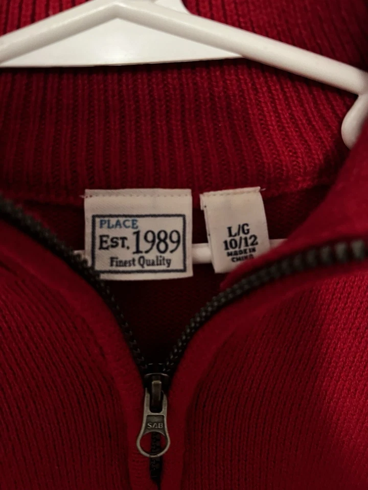 The Childrens Place 1/4 Zip Red Christmas Sweater Boys Pullover  10/12 L - Image 2 of 3