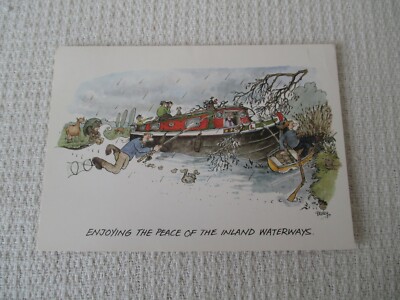   COLOUR COMIC POSTCARD,'' ENJOYING THE PEACE OF THE INLANDS WATERWAYS ''.