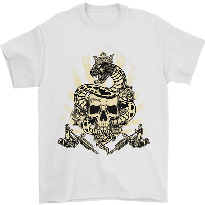 Tattoo Totenkopf Schlange Tätowierer Biker Gothic Herren T-Shirt 100% Baumwolle