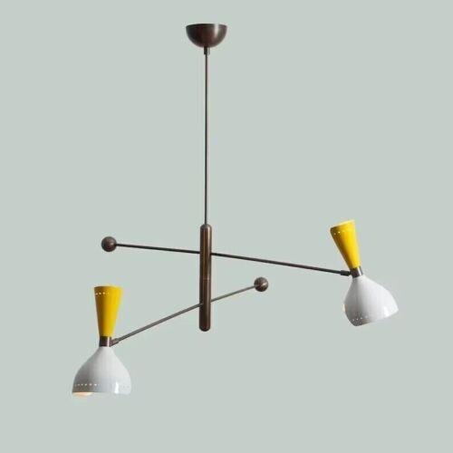 2 Arms Style Century Arms Mid Stilnovo Chandelier White & Yellow Celling Fixture - Picture 1 of 5