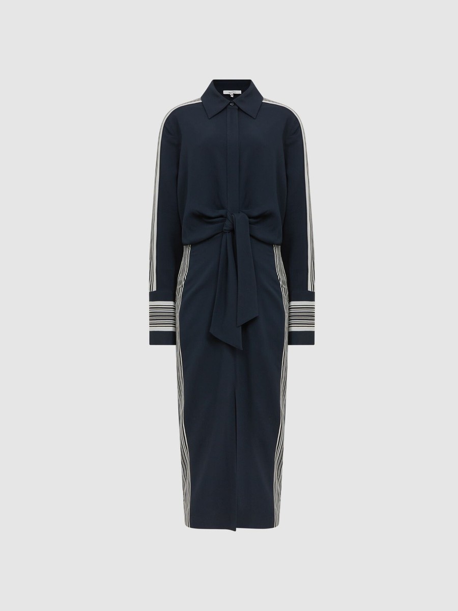 安心追跡付【REISS】ARABELLA サイドストライプミディドレス REISS ARABELLA SIDE STRIPE TIE FRONT MIDI DRESS IN NAVY | eBay