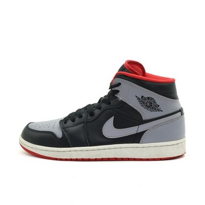 Nike Herren Air Jordan 1 Mid Schuh Schwarz/Grau/Rot Leder High-Top Sneaker EU 42
