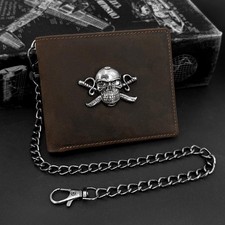 Biker Real Leather Wallet Skull Wallet for Men Holder Wallet Purse With Chain