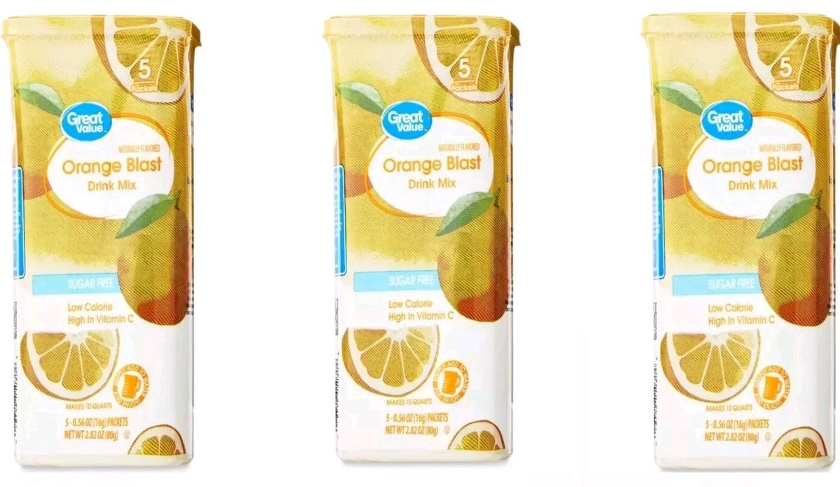 3 Pack - Great Value Sugar-Free Orange Blast Drink Mix 15 Packets
