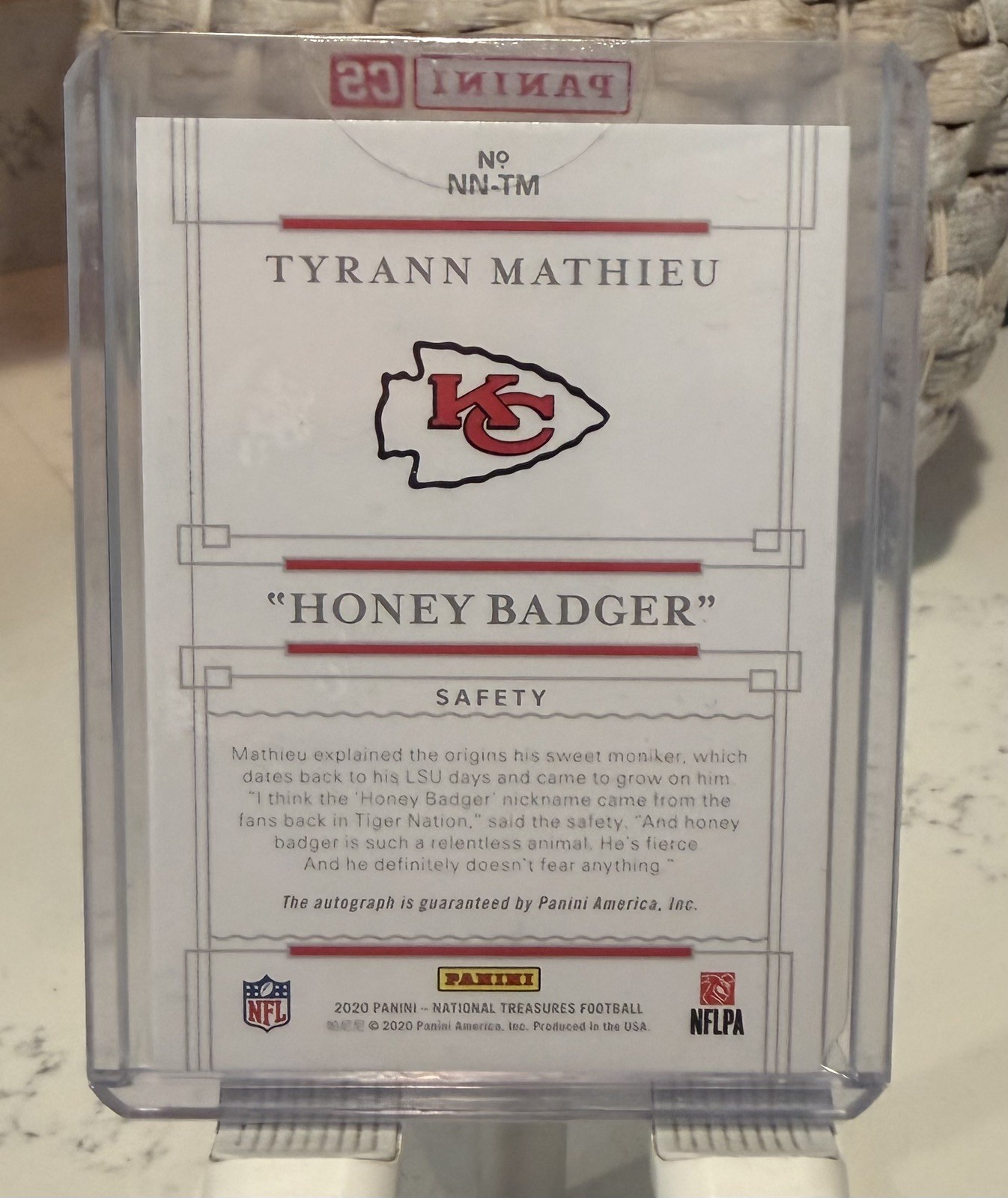 2020 Panini National Treasures Tyrann Mathieu Notable Nicknames Auto NN-TM /25 view 2