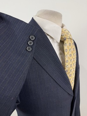 VTG Southwick Men s Navy Pinstripe Wool Suit Size 36 L Pants 34 X 34 Vintage
