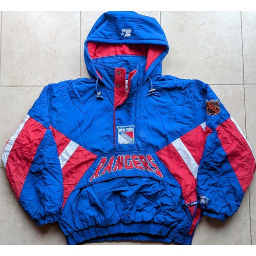 New York Rangers 90s STARTER puffer 1/2 Pullover jacket M blue NHL hockey vtg - Picture 3 of 6