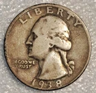 1938-S Washington Quarter 90% Fine Silver Coin