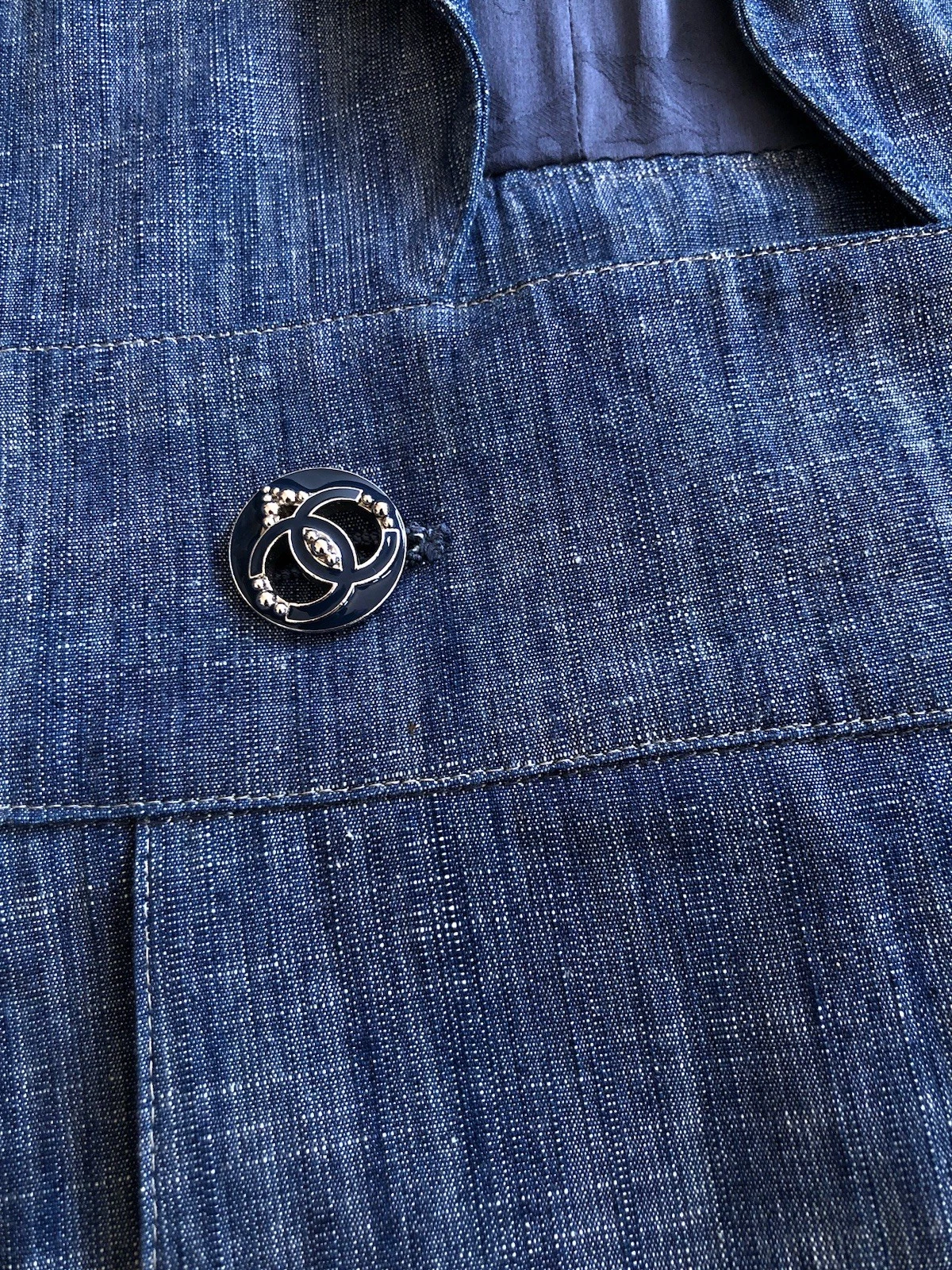 Giacca blazer denim Chanel Boutique 2009 collezione Cruise 40 UK12