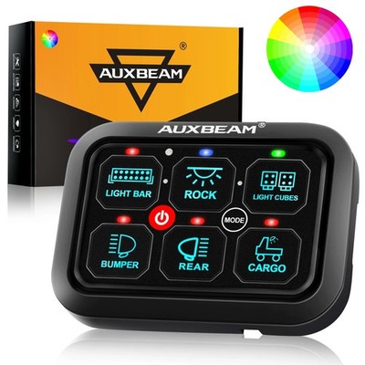 Auxbeam RA60 RGB 6 Gang Switch Panel Toggle Momentary Pulsed Relay System Kit