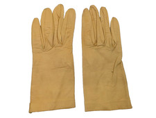 Vintage 1950s Gloves Butter Yellow Kidskin Lamb Leather Gauntlet Dress AN36-5