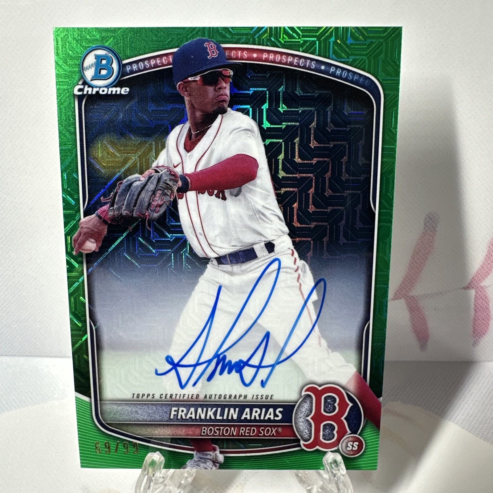 2025 Bowman Chrome Franklin Arias Green Mojo Refractor Auto 69/99 Boston Red Sox