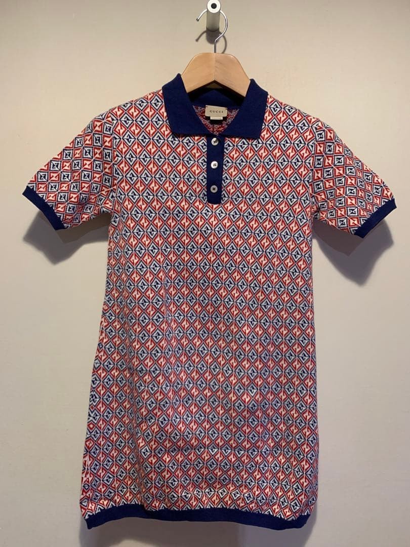 Used Gucci Knit Cotton Polo Dress, Size 150 Good