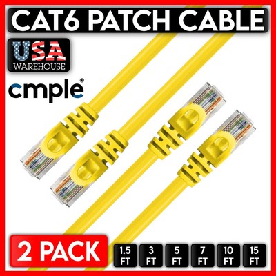 2 PCS Yellow Cat6 Cable Cat 6 Ethernet Patch Cord 10Gbps Internet Cable UTP Wire