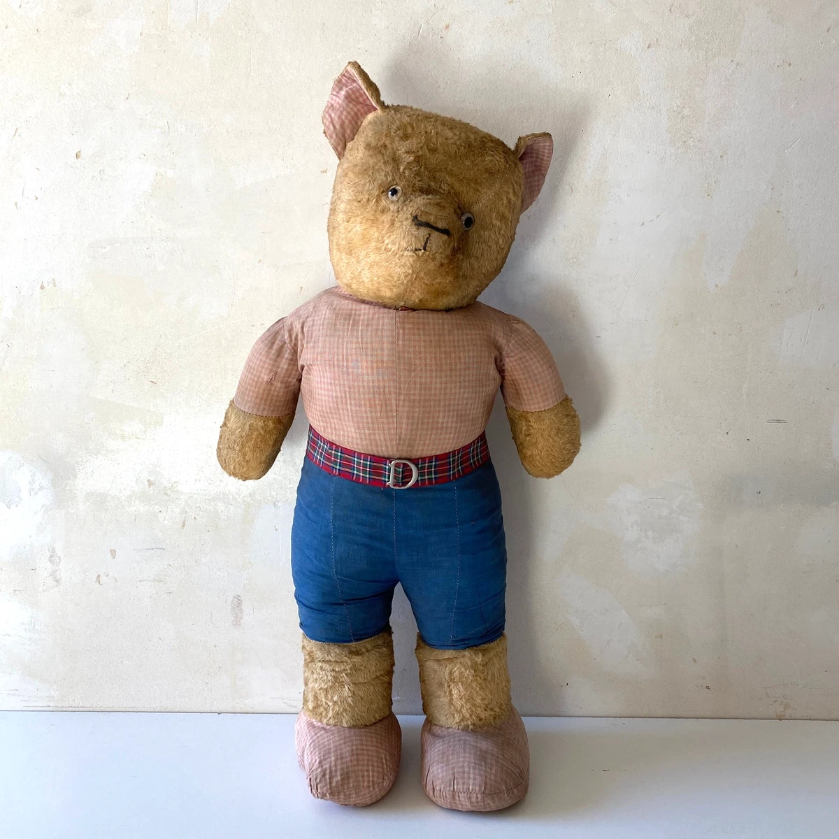 Grand Ours En Peluche Vintage 60 Cm – Teddy Bear Ancien Tissu Et Paille – Collection