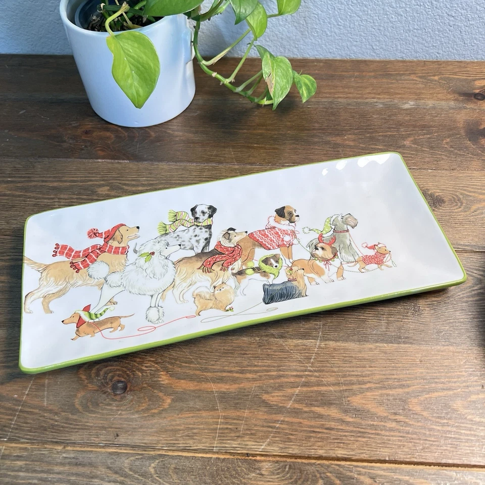 Рождественский сервировочный поднос блюдо для щенков Pier One Park Avenue 6x14 веселые любители собак - Изображение 3 из 4
