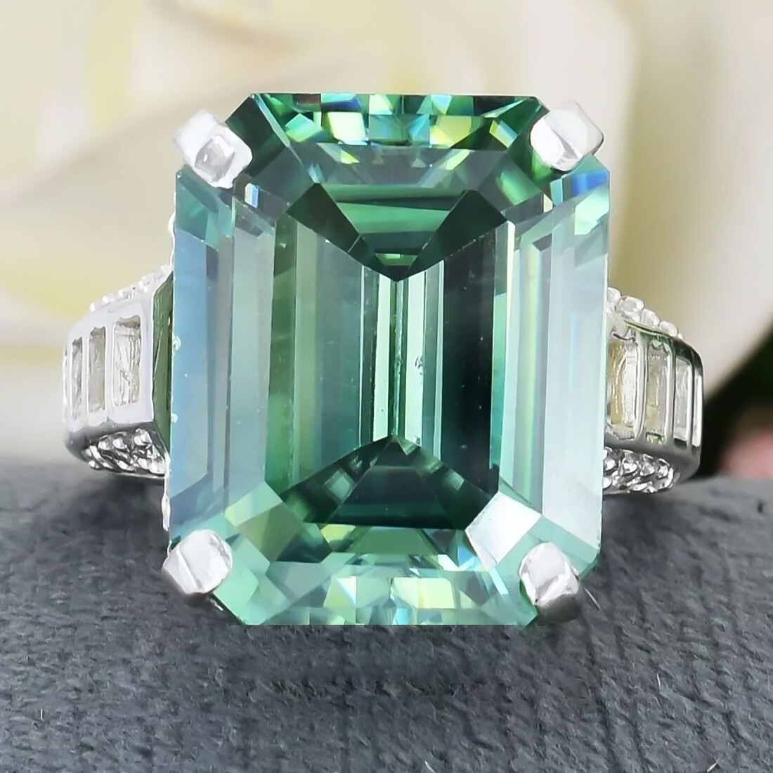 Certified 6.30Ct Asscher Cut Blue Diamond Solitaire Ring 925 Sterling Silver