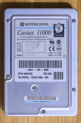 IDE PATA Hard Drive 3.5'' WDC Western Digital Caviar 11000 1055MB 1GB - Working