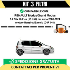 Kit 3 Filtri Tagliando per RENAULT Modus/Grand Modus 1.2 16V Hi-Flex 55 kw Be...