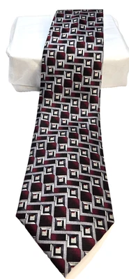 Pierre Cardin Tie 4w x 59.5L Red, Silver, Gray Bold 3-D Effect Geometric Rectang - Image 1 of 4