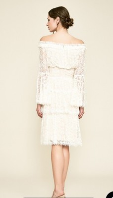 Tadashi Shoji Women Jacquin Off Shoulder Lace Tiered Bell Sleeve Dress Sz  12 NWT | eBay