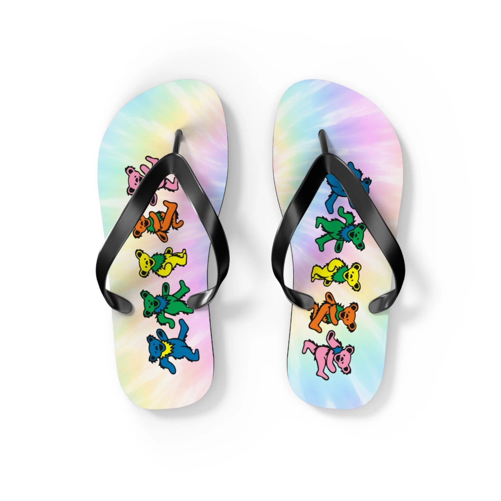 Dancing Bears tie dye Flip Flops | Colorful Grateful Dead inspired beach sandals