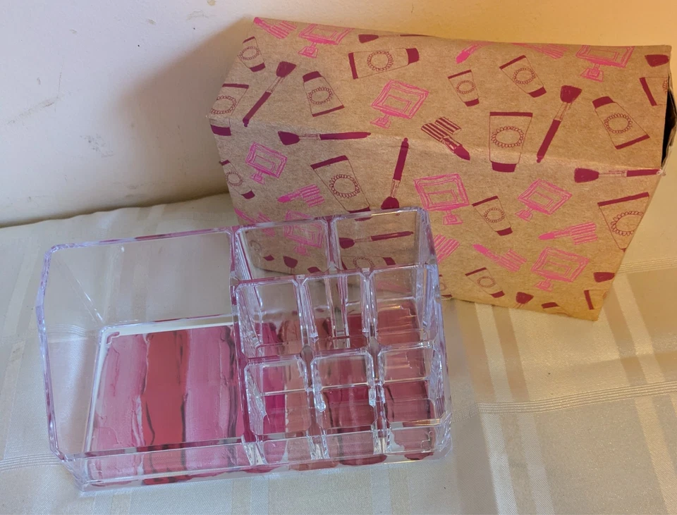 Acrylic Makeup Storage Organiser Desk Tidy Compact Clear Box with 9 Compartments - Image 2 of 4