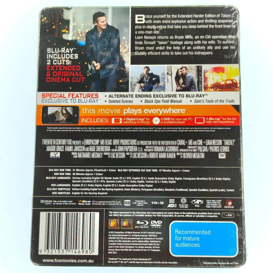 Taken 2 - Extended Harder Cut - Steelbook - Blu Ray + DVD - Region B- New Sealed - Image 2 of 2