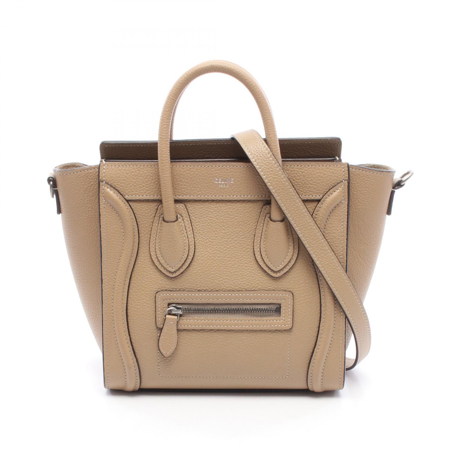 CELINE Luggage Nano Shopper shoulder crossbody Handbag 189243 leather Beige