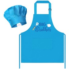 Adjustable Kids Apron  Chef Hat Set - 2Pcs Blue Role Play Cooking Toy for Boys