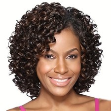Ladies' African Curly Short Wig in Black And Brown, 12 Inches, Made of Synthetic