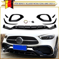 Front Spoiler Schwarz Glanz für Mercedes C Klasse W206 S206 Spoilerlippe Flaps