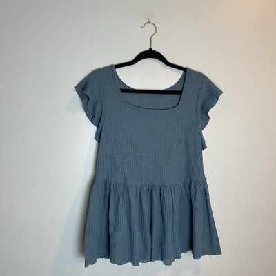 Shein Curve Teal Short Sleeve Top w/ Ruffle Cap Sleeves Size 2XL