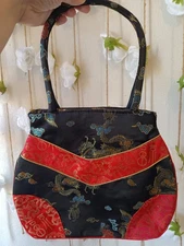 Black And Red Chinese Dragon Themed Purse- Handmade