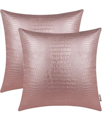 BRAWARM Faux Crocodile Leather Pillow Covers 22 X 22 Inches, Rose Gold, 2 Pack