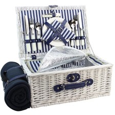 Picnic Basket Willow for 4 Persons, Large Wicker Hamper Set with Big Insulate...