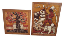 2 x Large Framed Hand Painted Batik Wall Hangings - Interior Design Accessories