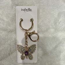 Isabella Butterfly Gold Purple Rhinestone Key Chain or Bag Charm Metal Crystals